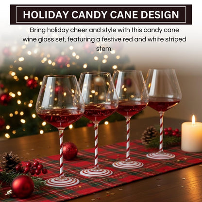 Red White Candy Cane Wine Glasses and Stripes