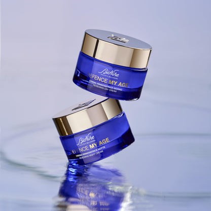 BioNike Defence My Age face cream in a blue glass jar with gold lid on Tampa Home & Garden Store