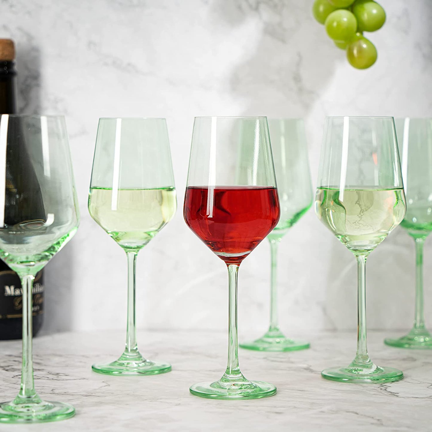 Rhea Stemmed Green Wine Glasses Set of Six