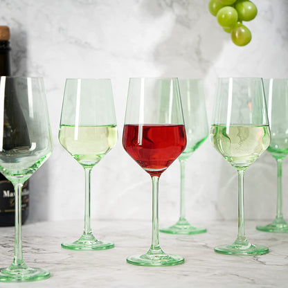 Rhea Stemmed Green Wine Glasses Set of Six