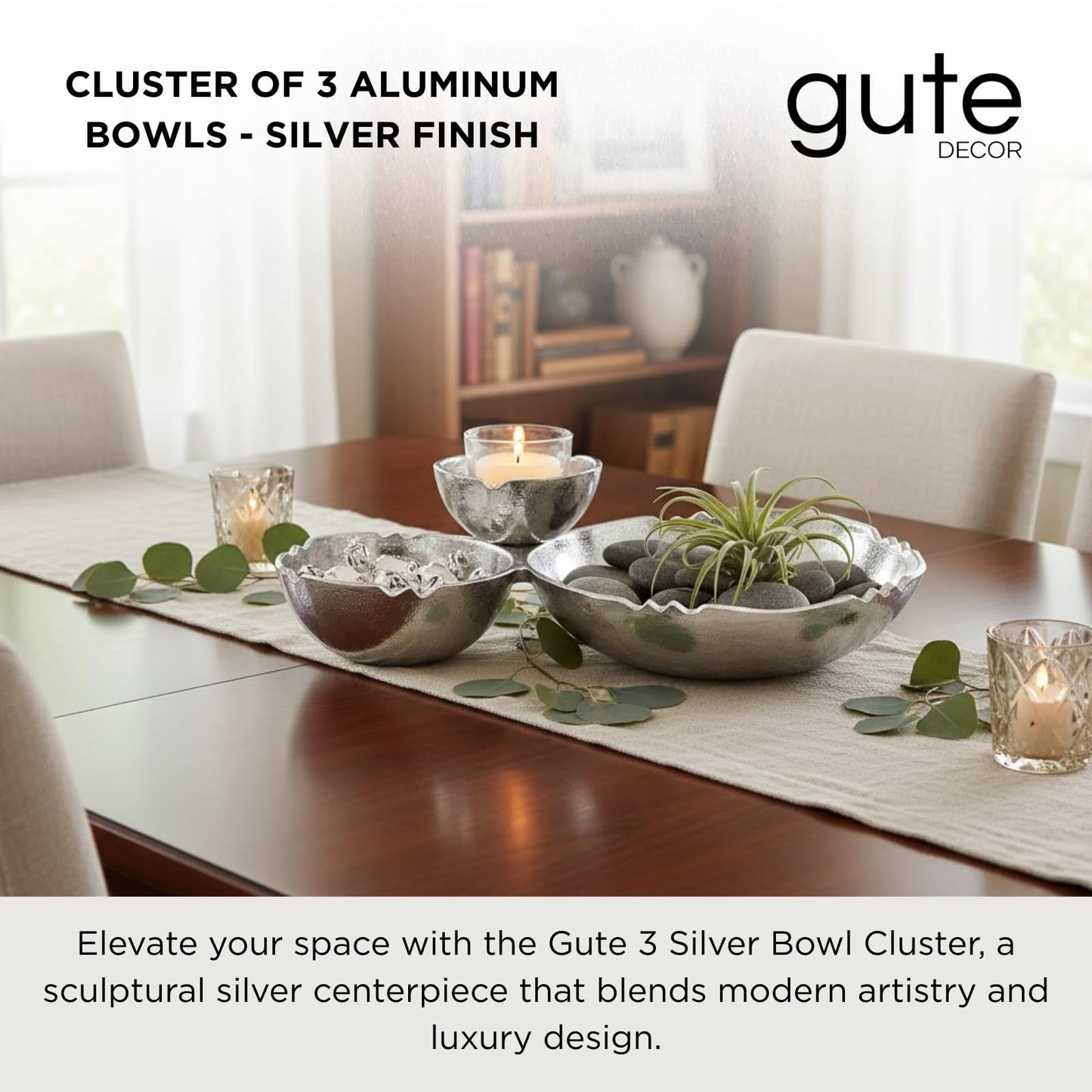 the Three Silver Bowl Cluster Snack Serving Tray