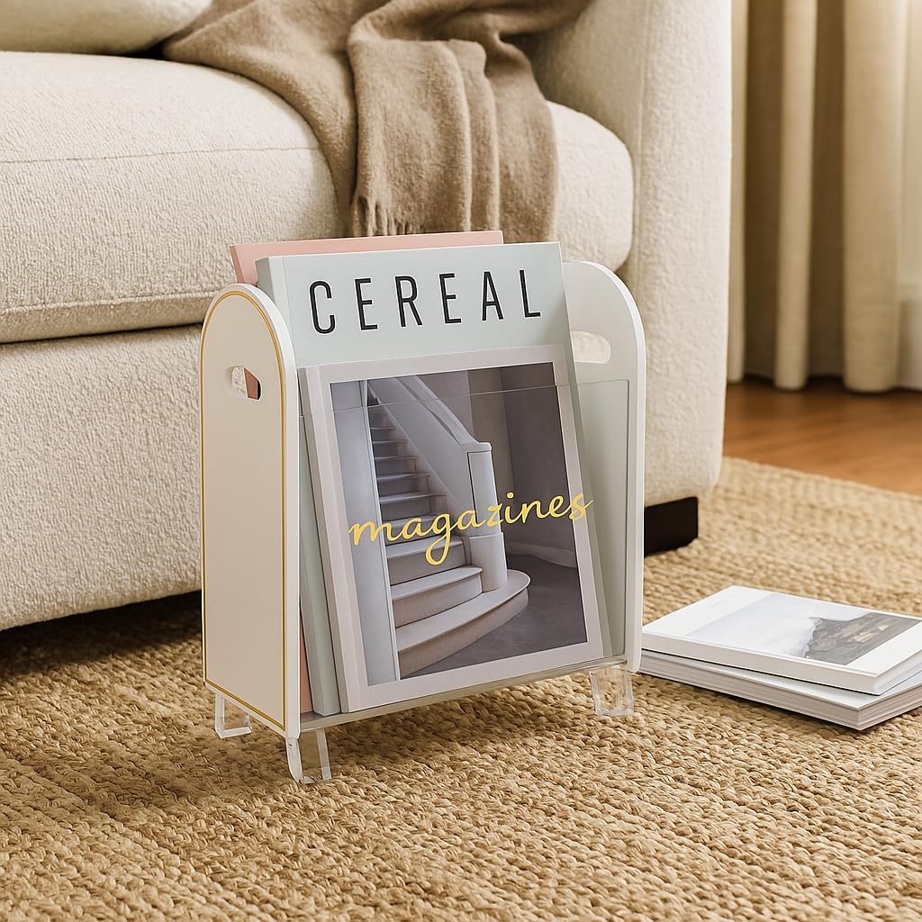 Clear Acrylic Magazine Holder with Gold Trim