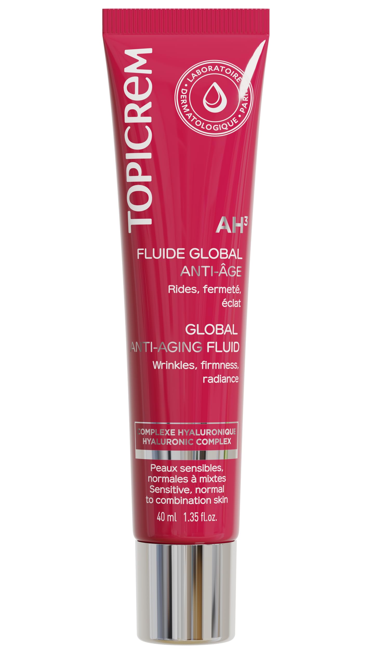 Face serum Topicrem anti-aging fluid pink tube with AH3 logo on Tampa Home & Garden Store