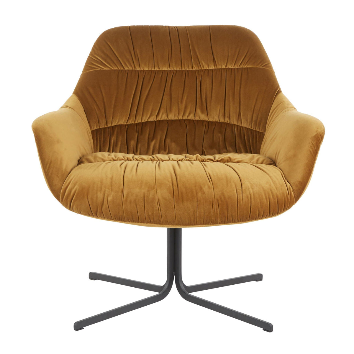 Contemporary swivel lounge chair in amber-yellow velvet, 360-degree rotation by HouseOfZazla on Tampa Home & Garden Store
