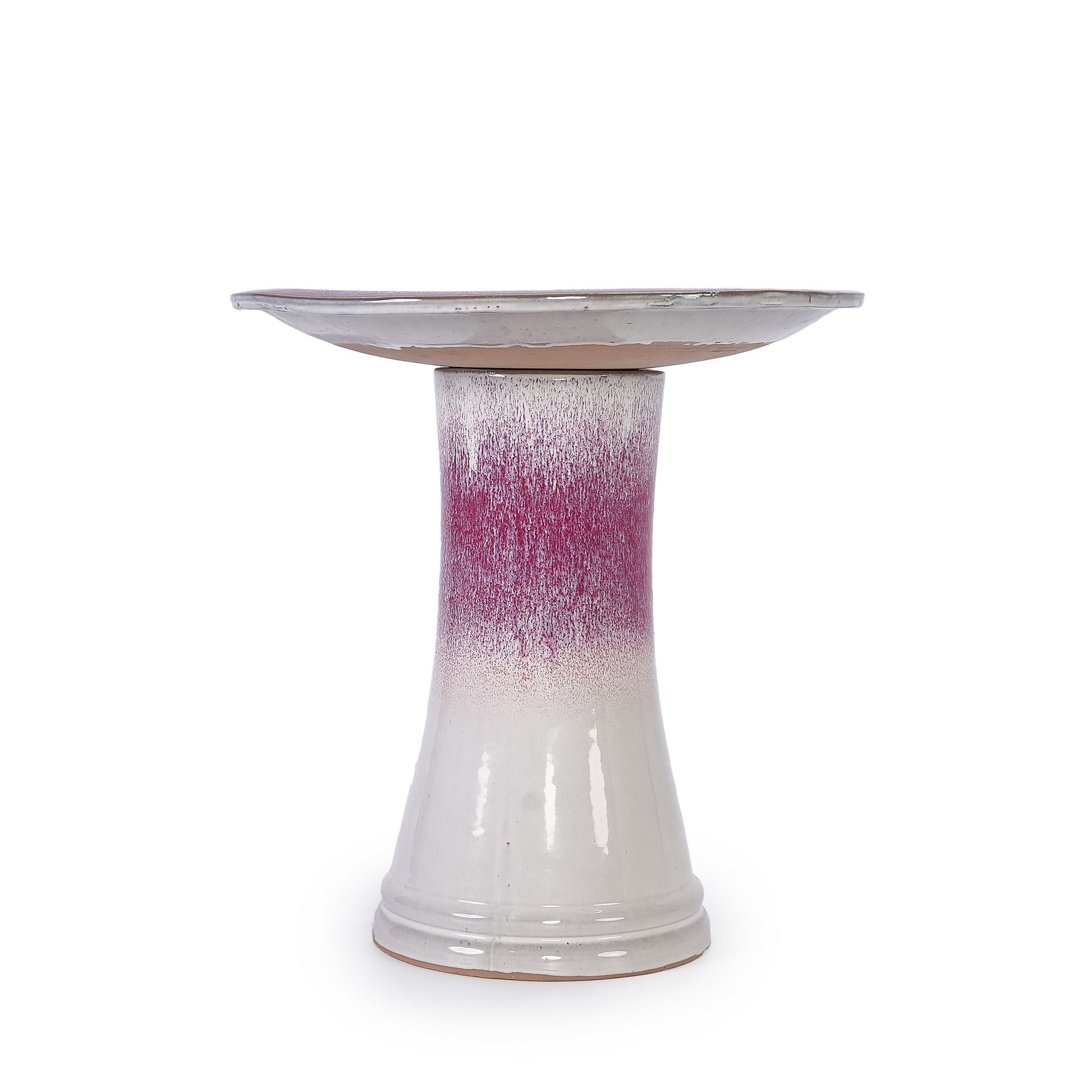 Birdbath pedestal in white to pink glaze for patio garden by HouseOfZazla on Tampa Home & Garden Store