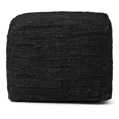 Fredrik handcrafted square pouf, black woven texture, pouf by Unique Piece Furniture on Tampa Home & Garden Store