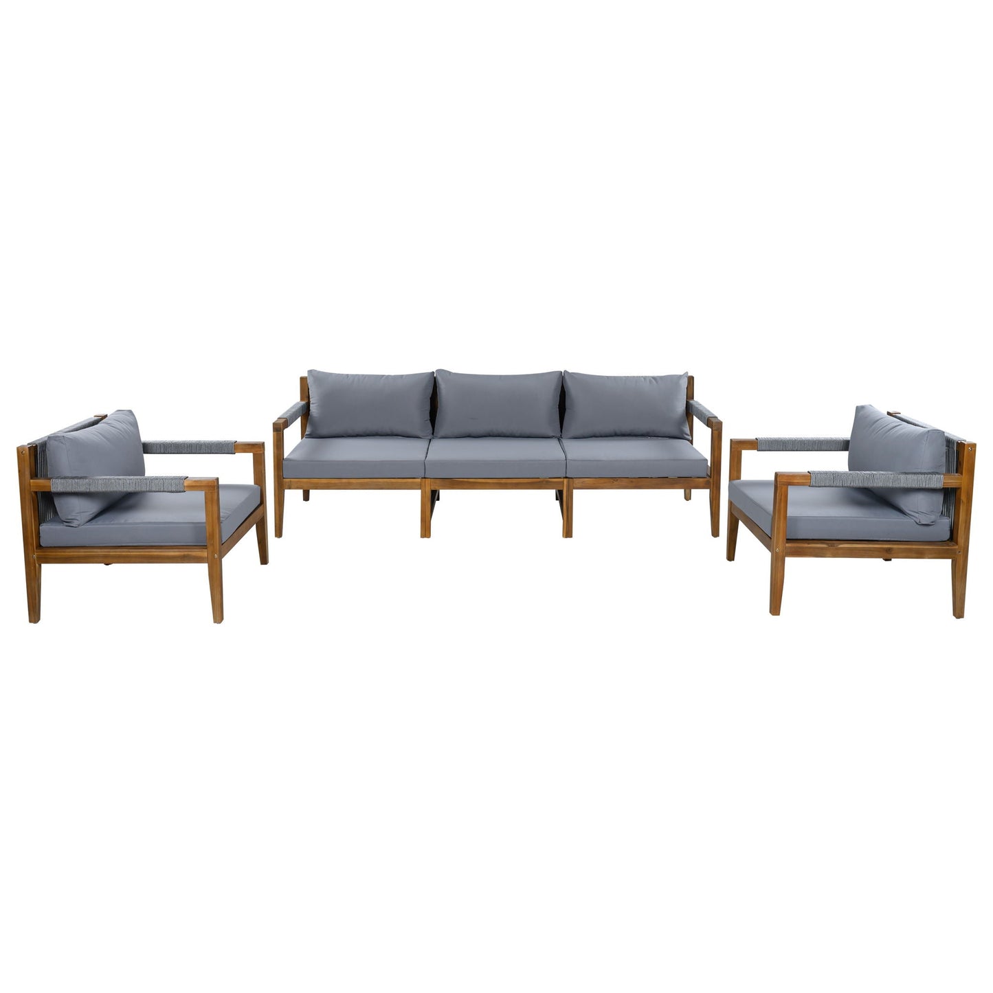 3 Piece Outdoor Sectional Sofa Set gray cushions, wooden frame by HouseOfZazla on Tampa Home & Garden Store