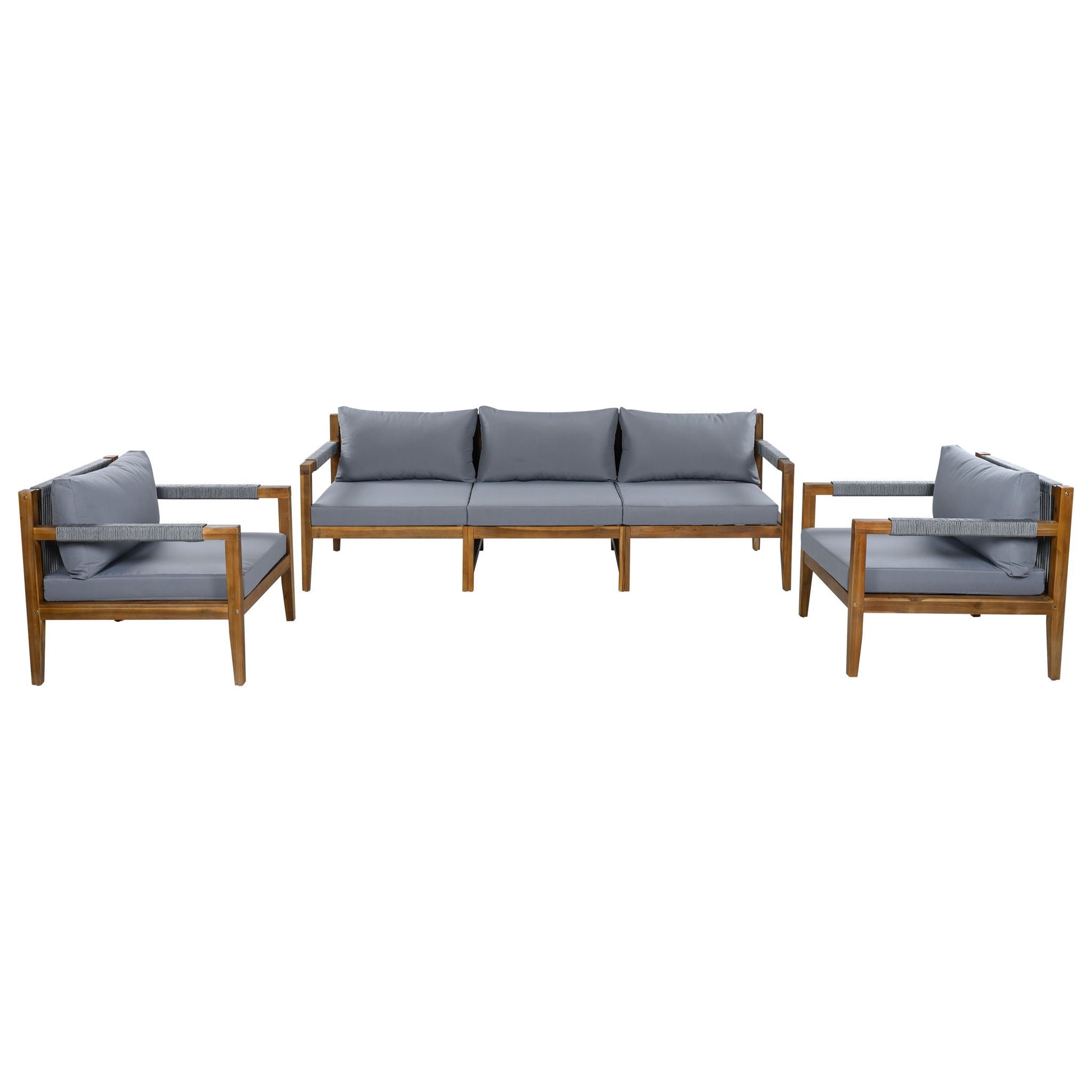 3 Piece Outdoor Sectional Sofa Set gray cushions, wooden frame by HouseOfZazla on Tampa Home & Garden Store