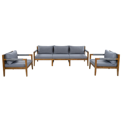 3 Piece Outdoor Sectional Sofa Set gray cushions, wooden frame by HouseOfZazla on Tampa Home & Garden Store