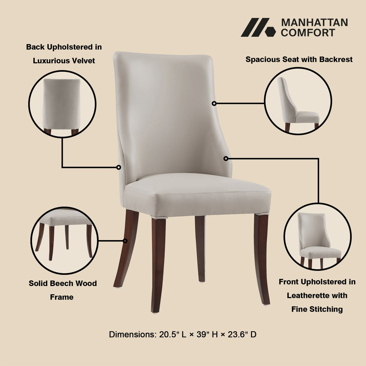 Modern dining chair set of 2 in gray upholstery with beech wood legs commercial-grade on Tampa Home & Garden Store