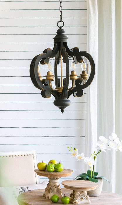 Farmhouse Chandelier With 6 Light Wood Pendant