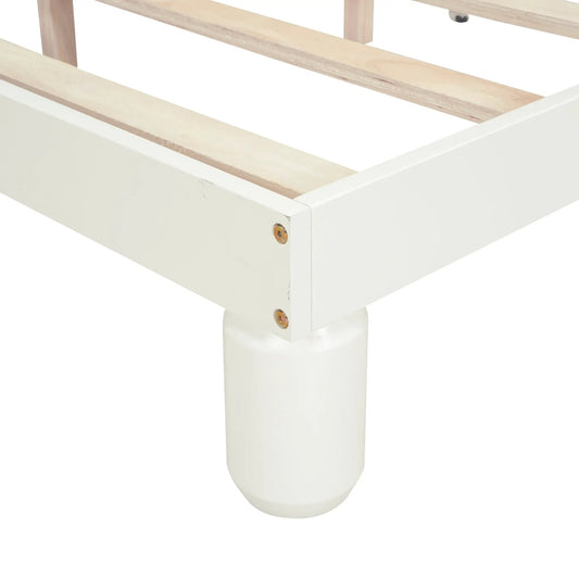 Twin Size Platform Bed with Bear Ears Headboard white frame and wood slats on Tampa Home & Garden Store