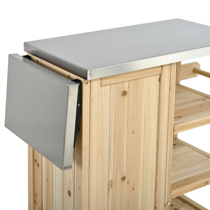 Foldable outdoor kitchen island with stainless steel top and wood base on Tampa Home & Garden Store