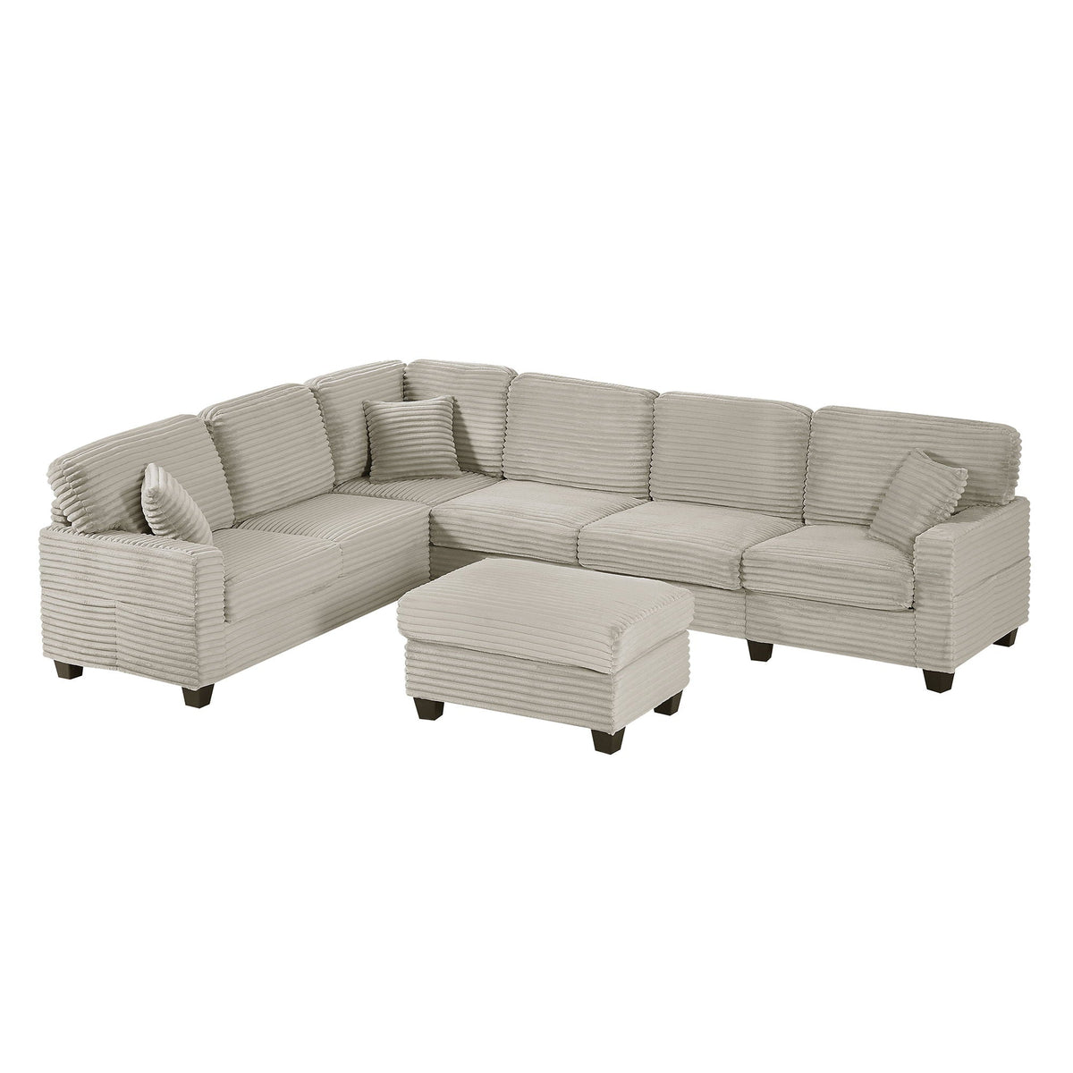U-shaped sectional sofa with movable ottoman and storage pockets in beige fabric 2-piece on Tampa Home & Garden Store