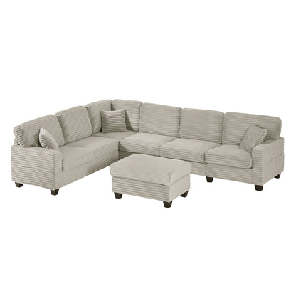 U-shaped sectional sofa with movable ottoman and storage pockets in beige fabric 2-piece on Tampa Home & Garden Store