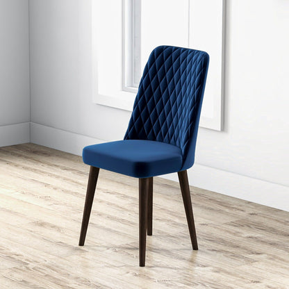 Mid-Century Modern dining chair set of 2 blue quilted upholstered seats with dark wood legs on Tampa Home & Garden Store