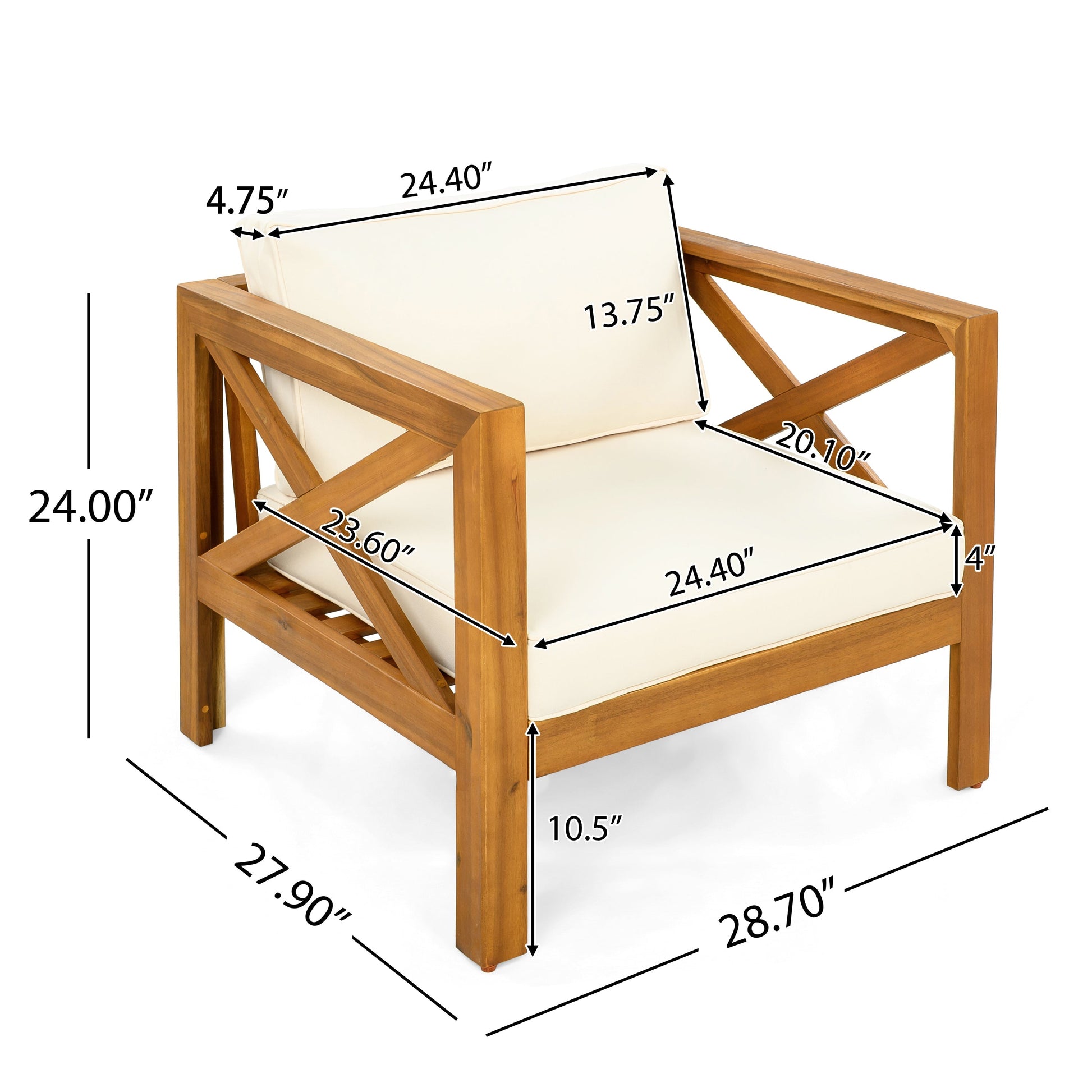 Outdoor acacia wood club chairs with beige cushions, set of 2 by HouseOfZazla on Tampa Home & Garden Store