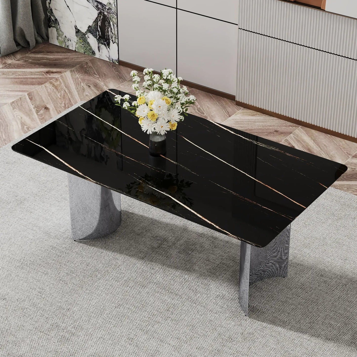Modern Minimalist Dining Table with Marble Top