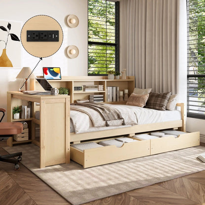 Corner Daybed With Storage Drawers and Bookcase