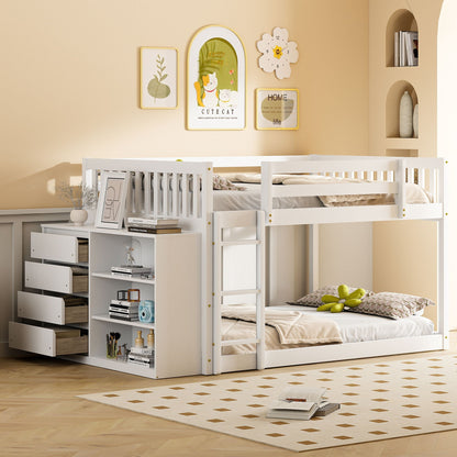 Solid Pine Bunk Bed with Drawers and Shelves