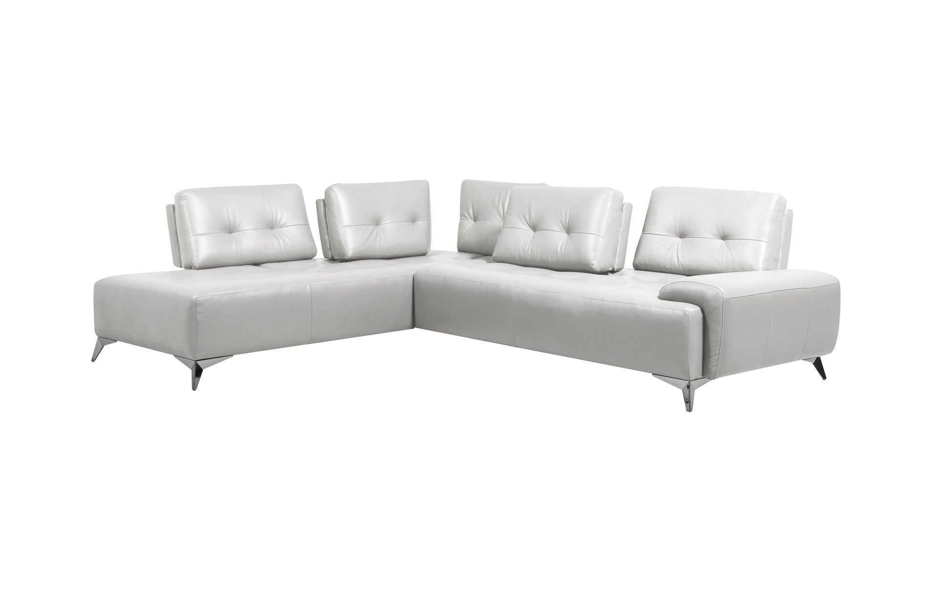 Turano Pearl Sectional Sofa white leather with tufted cushions, modular corner, metal legs on Tampa Home & Garden Store