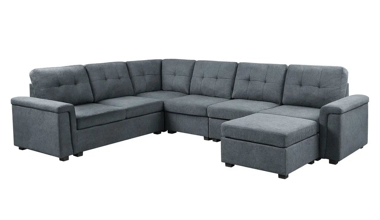 Isla fabric sectional sofa with ottoman in gray, 2-piece set by Unique Piece Furniture on Tampa Home & Garden Store