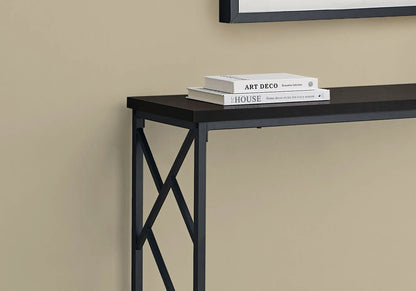 Accent Console Table for Entryway with dark wood top and black metal frame, X-brace legs on Tampa Home & Garden Store