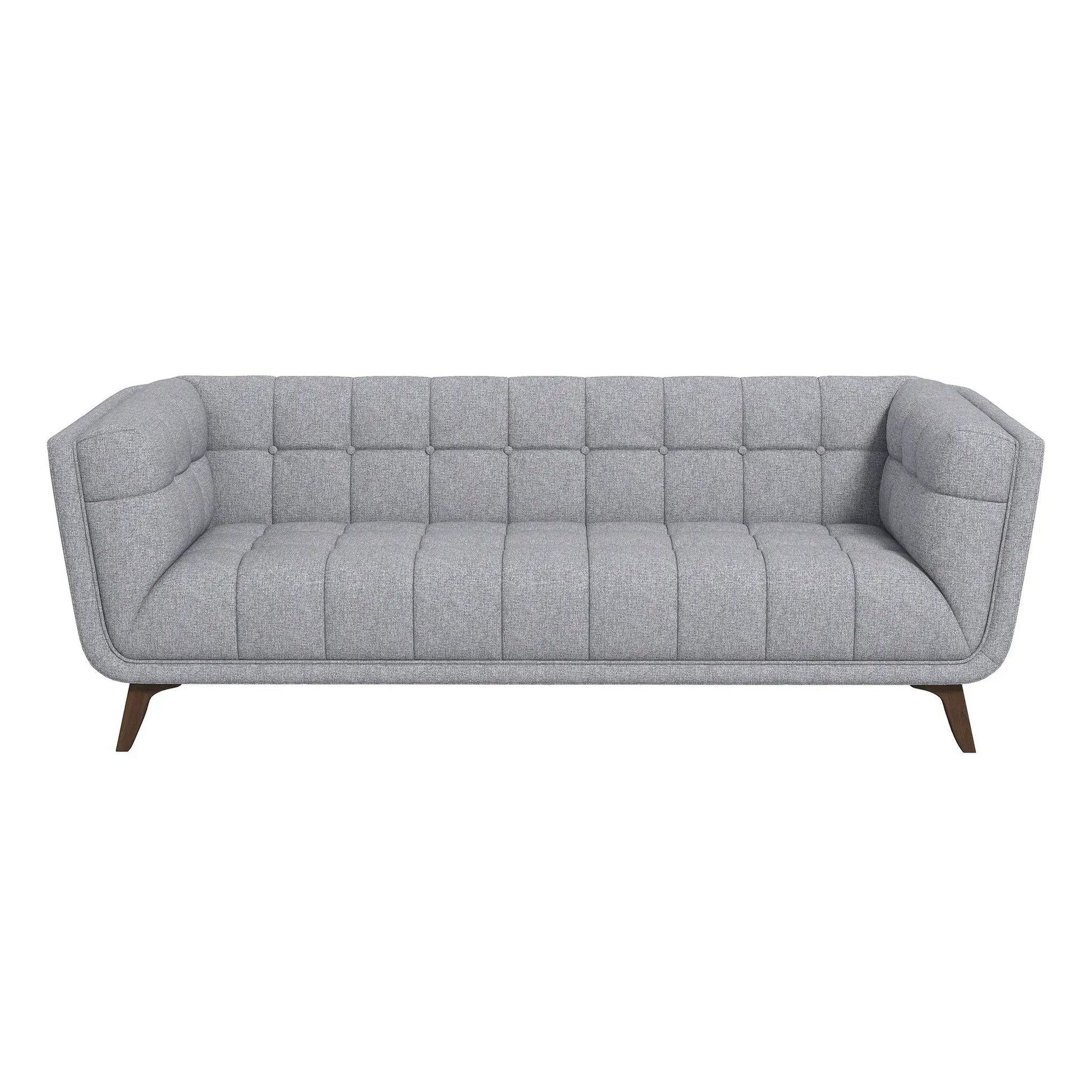 Addison mid-century tufted sofa by Unique Piece Furniture in gray fabric with wood legs on Tampa Home & Garden Store
