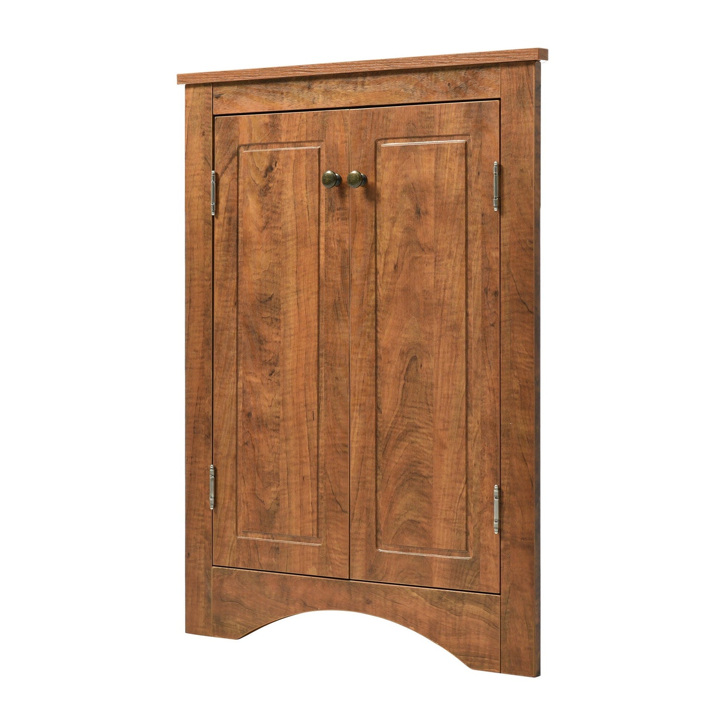 Triangle bathroom storage cabinet in brown wood finish with top drawer and two-panel doors on Tampa Home & Garden Store