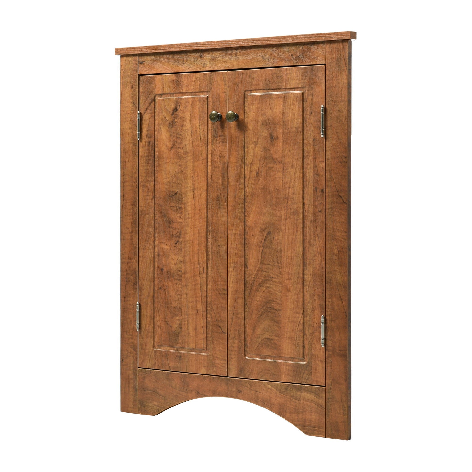 Triangle bathroom storage cabinet in brown wood finish with top drawer and two-panel doors on Tampa Home & Garden Store