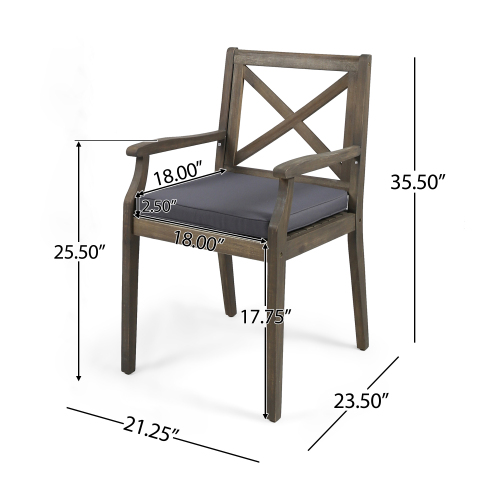 Acacia Wood Outdoor Dining Chair by HouseOfZazla with gray cushion on Tampa Home & Garden Store