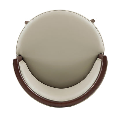 Evalyn Counter Stool by HouseOfZazla, beige upholstered curved back with dark wood armrests on Tampa Home & Garden Store