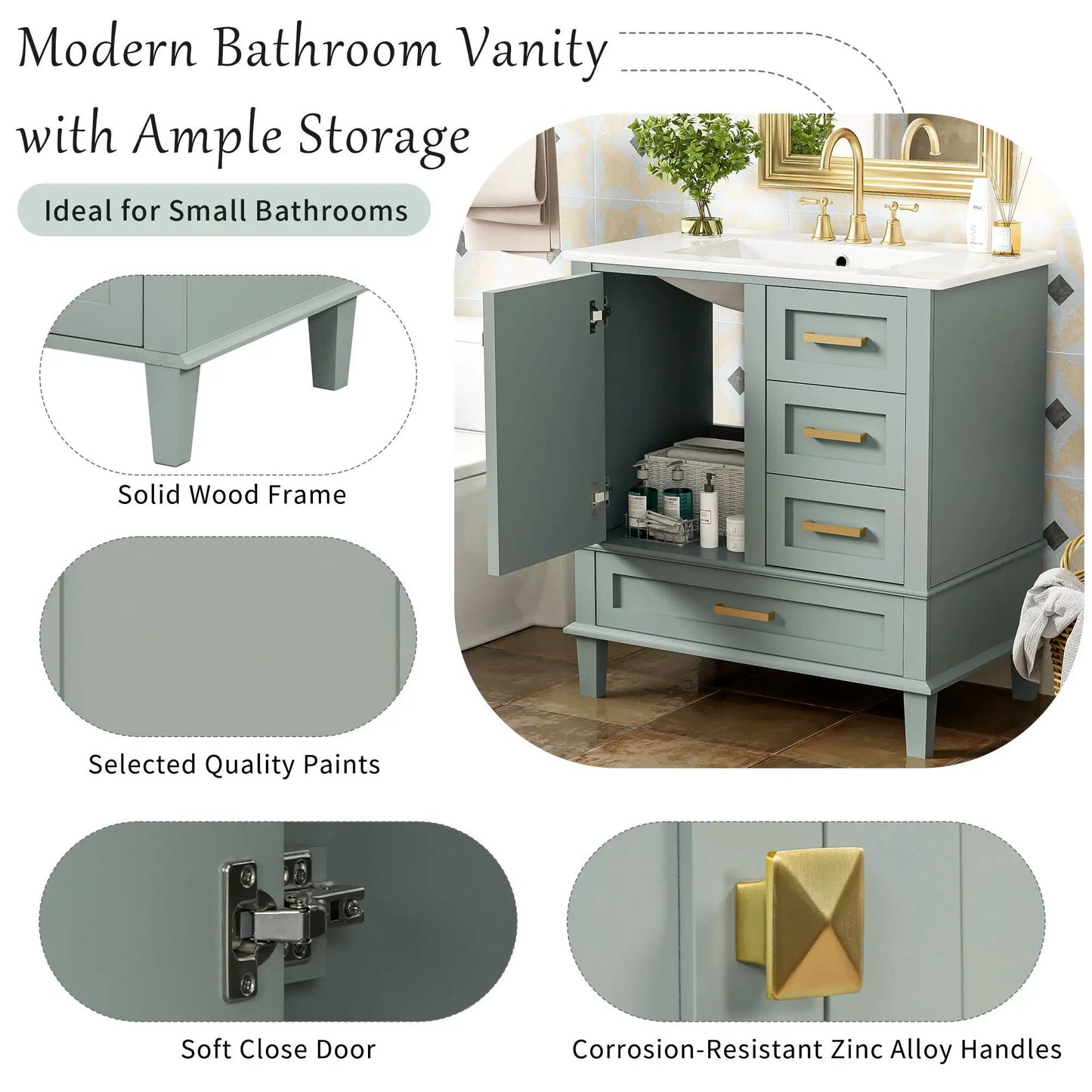 Bathroom Vanity With Sink Solid Wood Cabinet