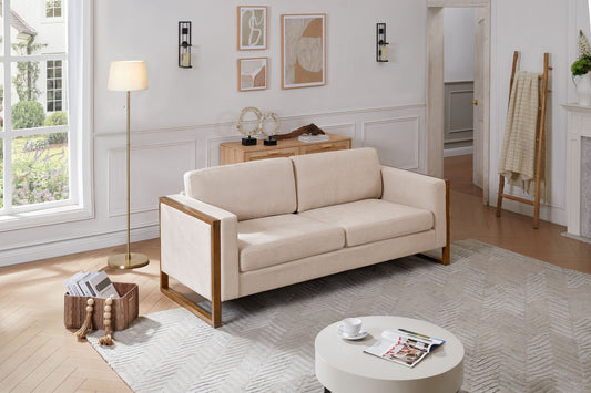 Modern 3-Seater Sofa with solid wood legs in beige fabric, HouseOfZazla stationary sofa on Tampa Home & Garden Store