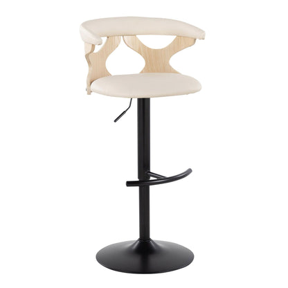 Contemporary adjustable barstool set with swivel, cream seat, wood back, T-footrest on Tampa Home & Garden Store
