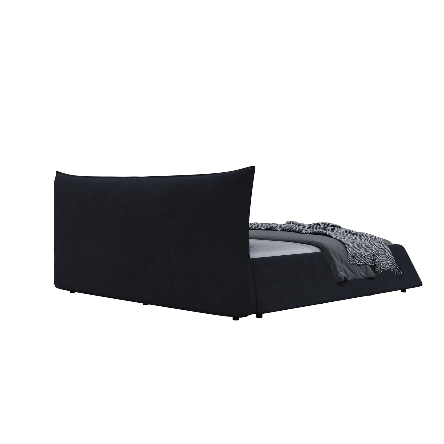 Upholstered Platform Bed with Special Shaped Headboard in black fabric by HouseOfZazla on Tampa Home & Garden Store