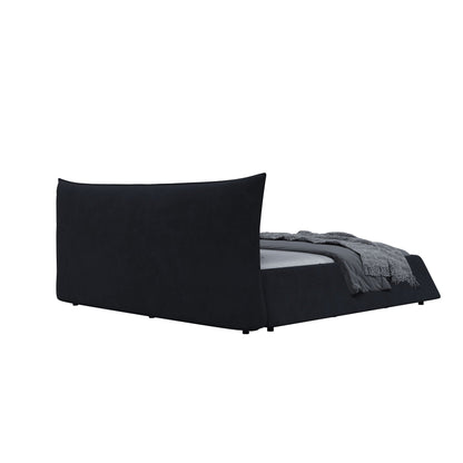 Upholstered Platform Bed with Special Shaped Headboard in black fabric by HouseOfZazla on Tampa Home & Garden Store