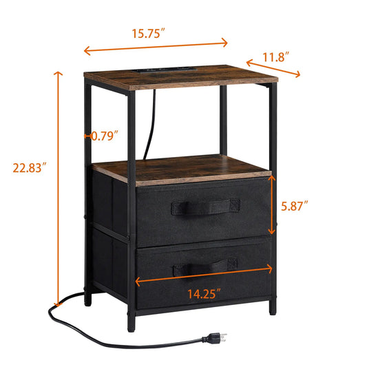 End table with dark wood top and black metal frame with USB charger and power panel on Tampa Home & Garden Store