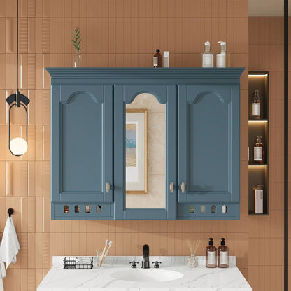 Wall mount medicine cabinet with adjustable shelves in blue, soft-close doors on Tampa Home & Garden Store