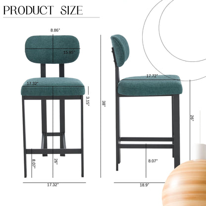 Modern counter height stool set of 2 with reinforced teal upholstery and black metal legs on Tampa Home & Garden Store