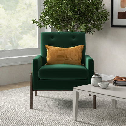 Cole Solid Wood Lounge Chair with wooden legs and mustard pillow HouseOfZazla Armchair on Tampa Home & Garden Store