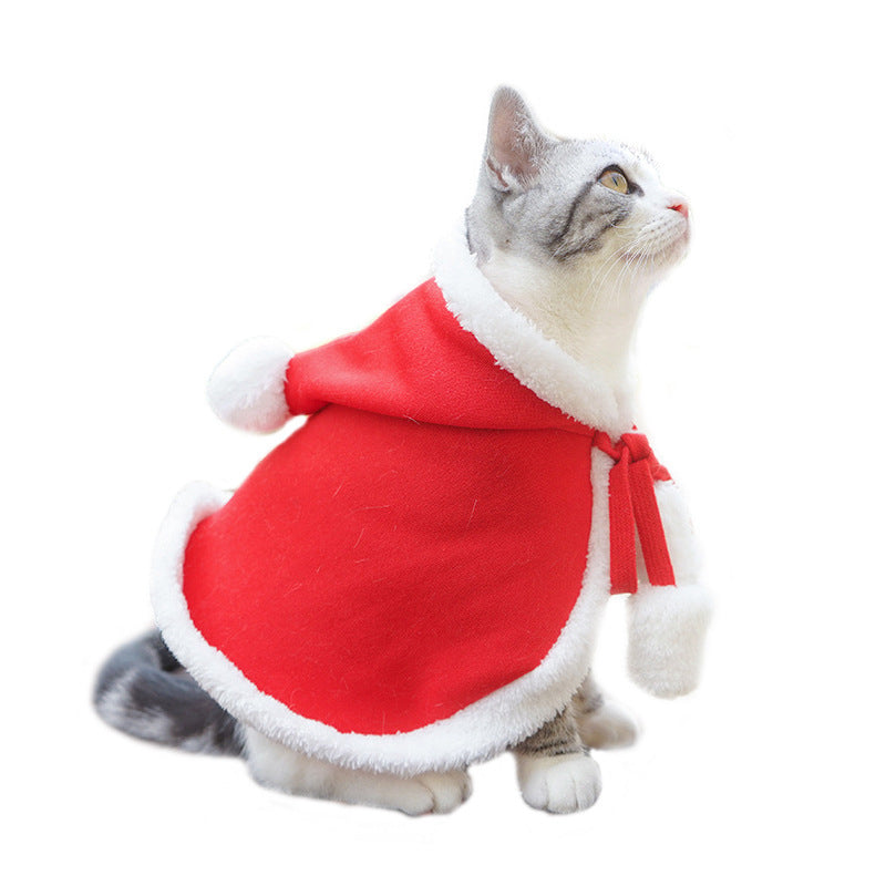 Cat Santa cloak costume in red with white faux fur trim on Tampa Home & Garden Store