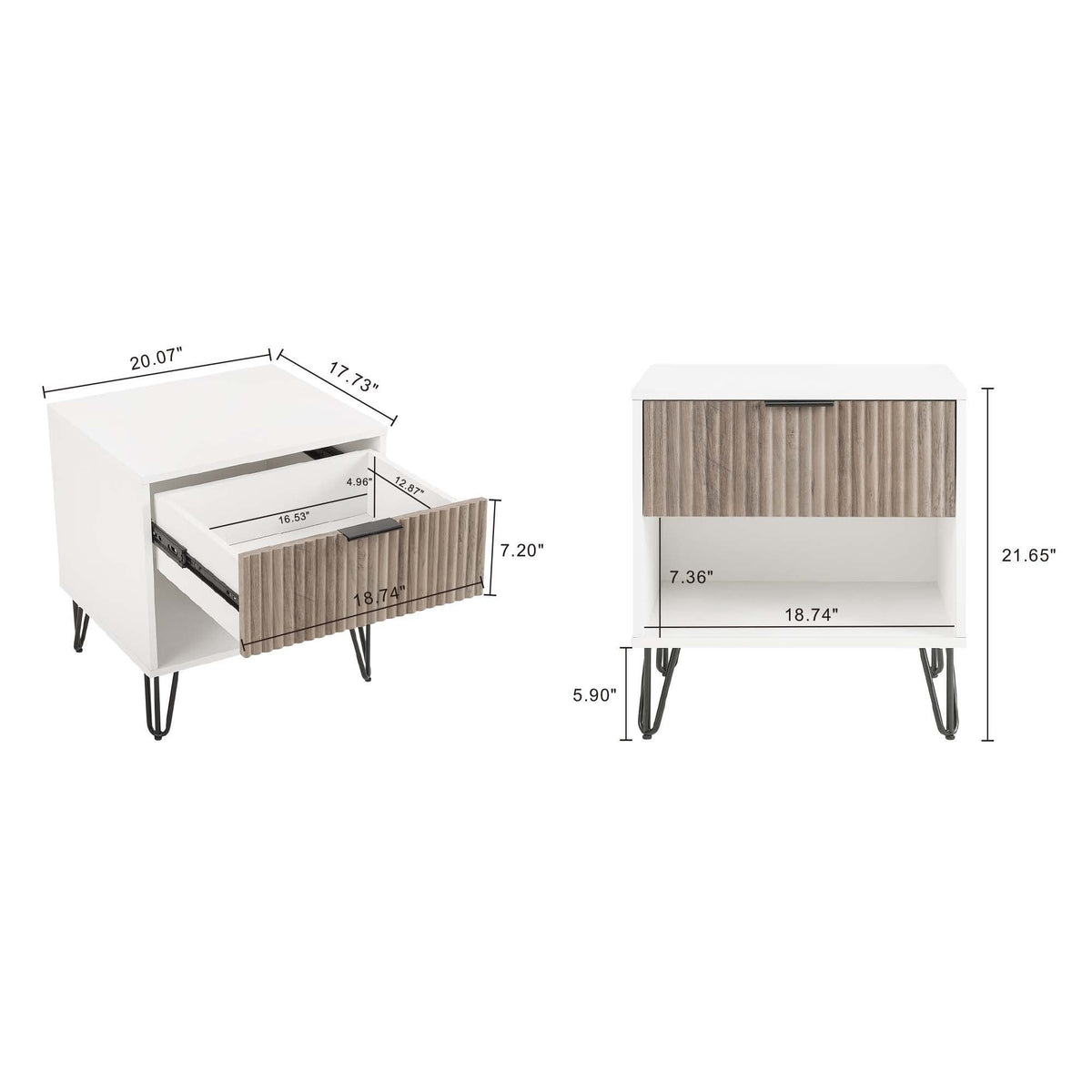 Fluted nightstand with drawer in gray/white, contemporary accent table by HouseOfZazla on Tampa Home & Garden Store