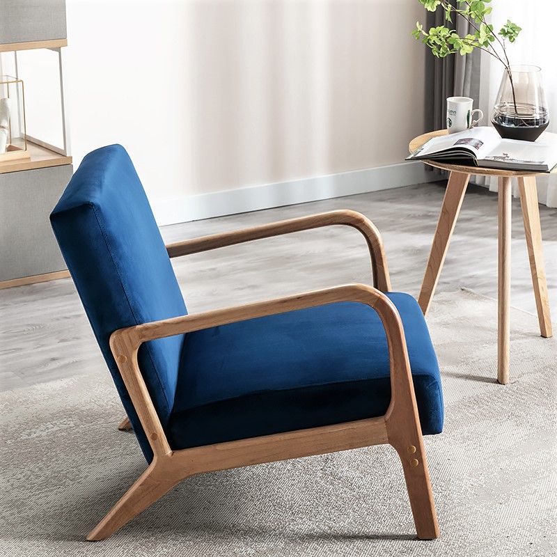 Classic Mid-Century Modern Armchair blue upholstery with open wood frame by HouseOfZazla on Tampa Home & Garden Store