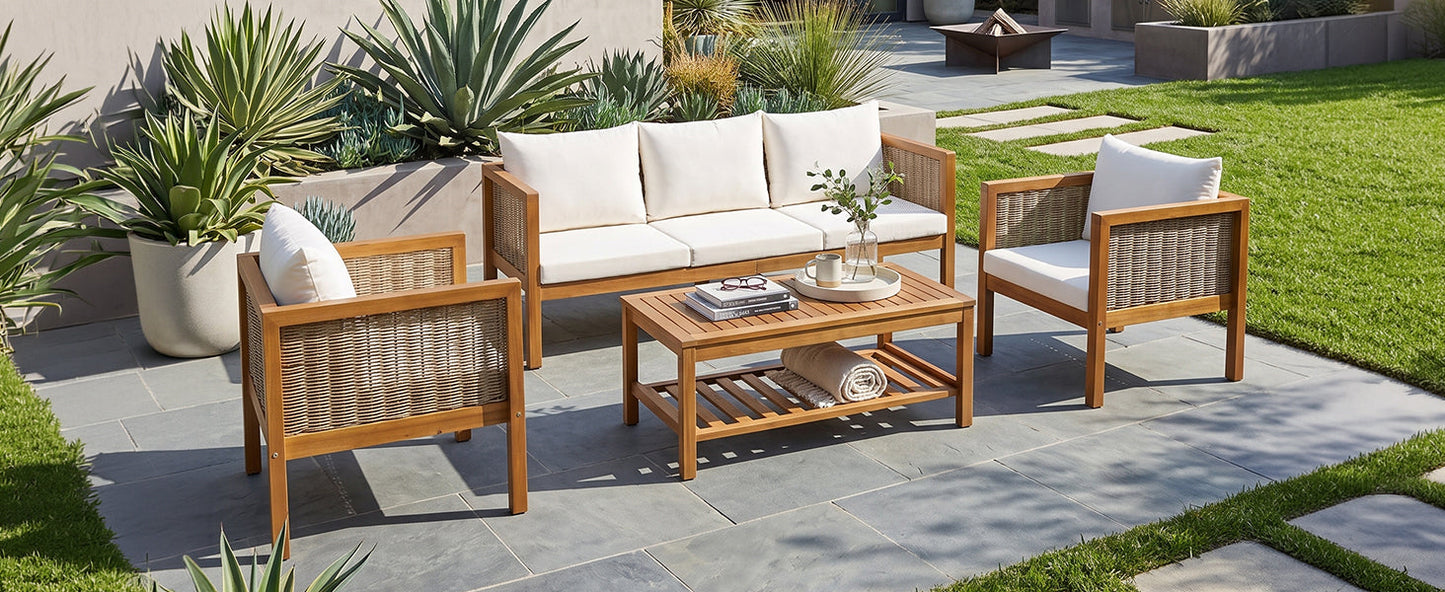 Patio Sofa Set for Outdoor Woven Rattan Seating