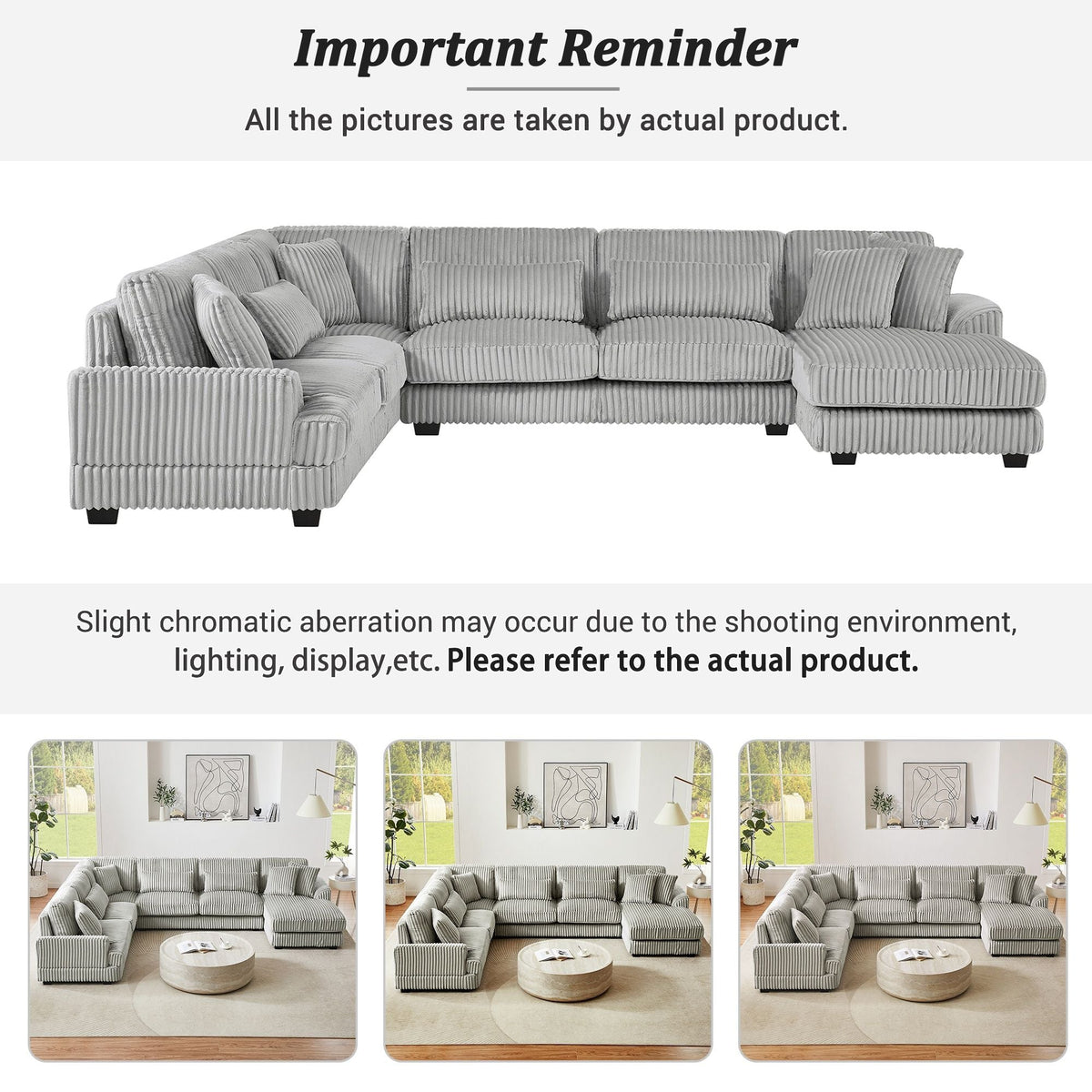 U-shaped gray sectional sofa with chaise lounge by HouseOfZazla, oversized stationary sectional on Tampa Home & Garden Store