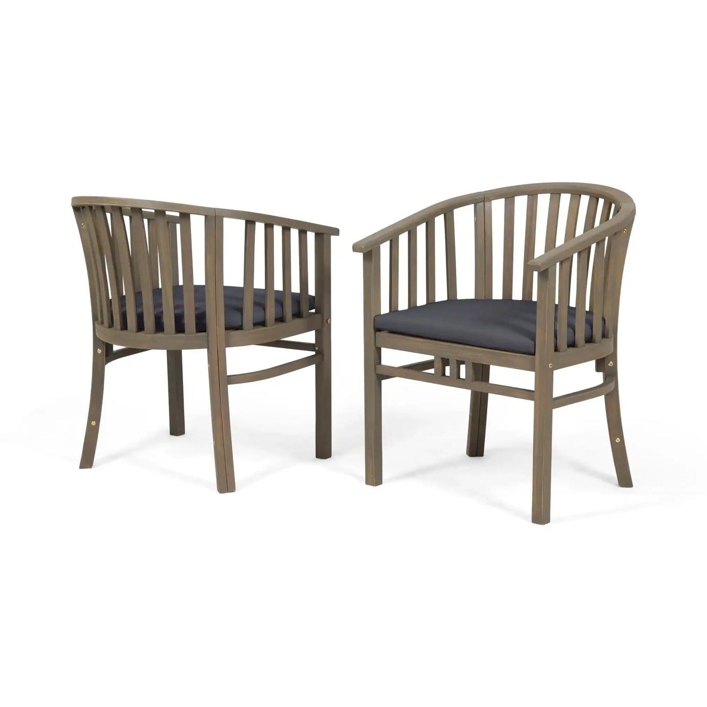 Outdoor wooden dining chairs with cushions set of 2 brown frame, navy cushions HouseOfZazla on Tampa Home & Garden Store