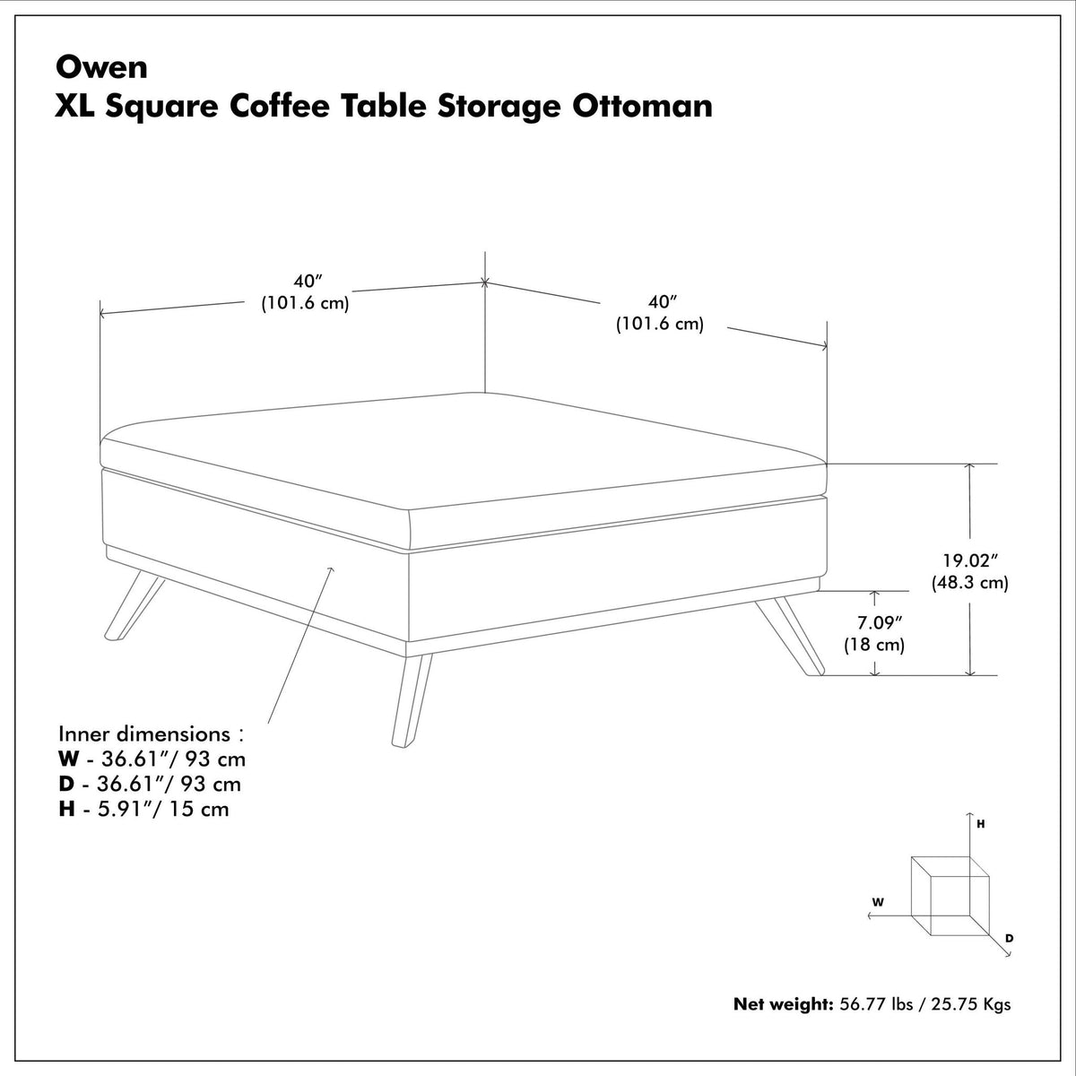 Owen XL Square Coffee Table Storage Ottoman by HouseOfZazla with lift-top storage on Tampa Home & Garden Store