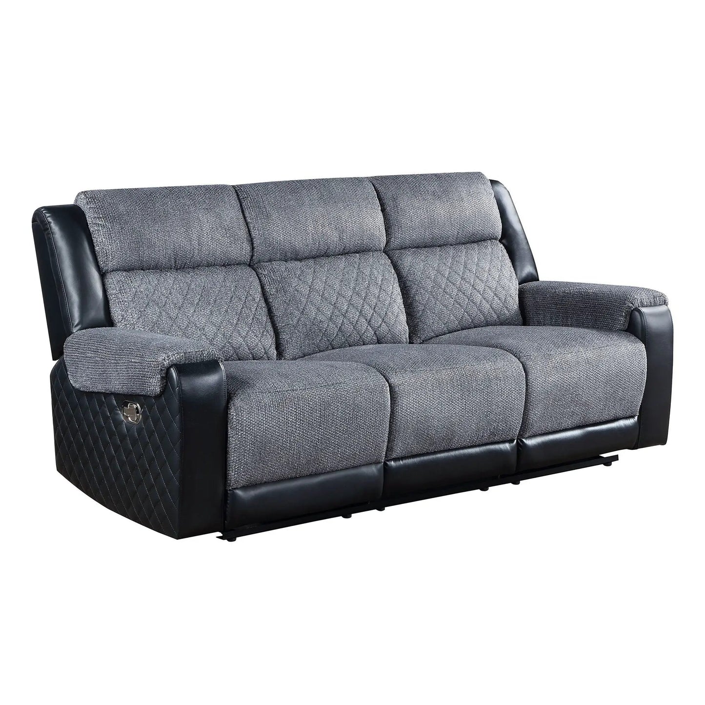 Alicia reclining sofa gray fabric with black leather arms, 3-seat, Unique Piece Furniture on Tampa Home & Garden Store