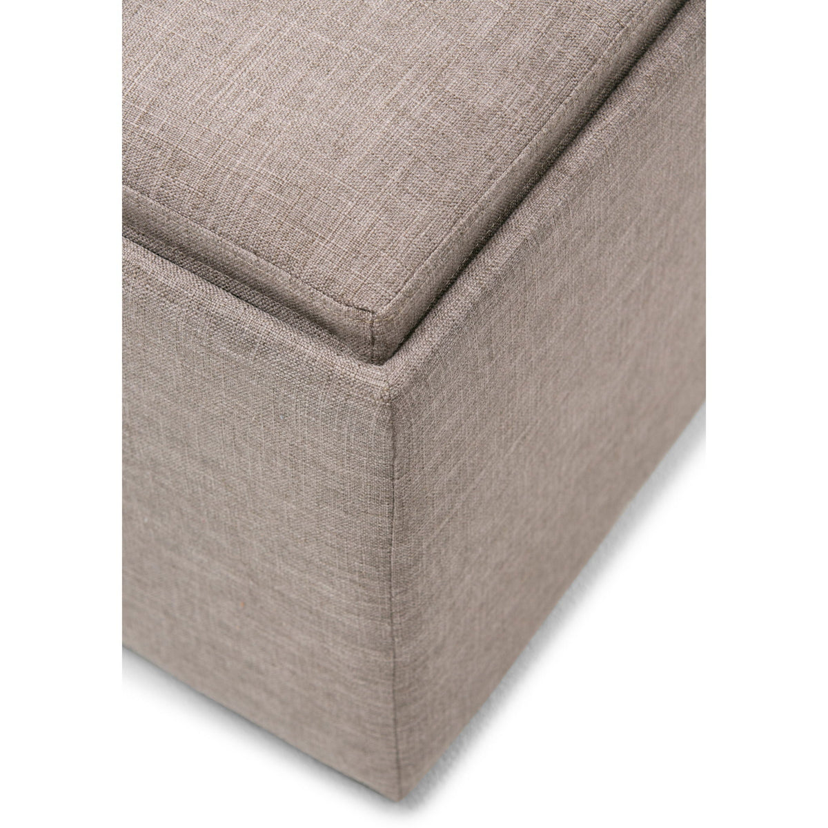 Avalon Square Ottoman storage ottoman in taupe woven fabric with seam detail on Tampa Home & Garden Store